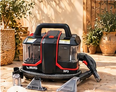 Nettoyeur injecteur-extracteur posé sur une terrasse